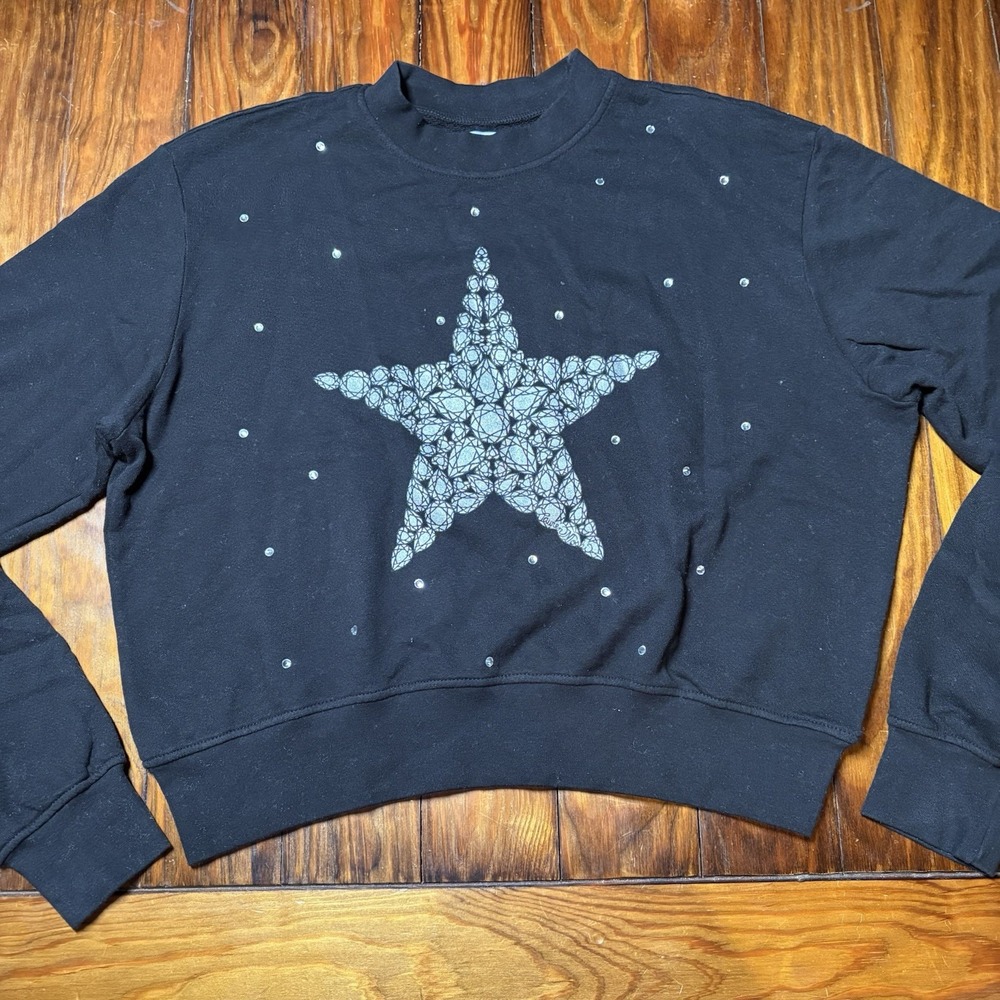 Lauren Moshi Diamond Star Crop Pullover Crystal Embellished Crop Sz S A1050
